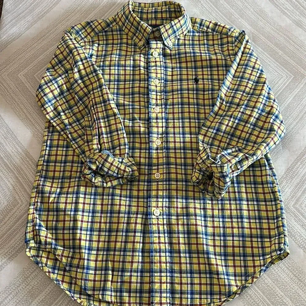 Ralph Lauren Boys Yellow & Blue Long Sleeve Button Down Shirt